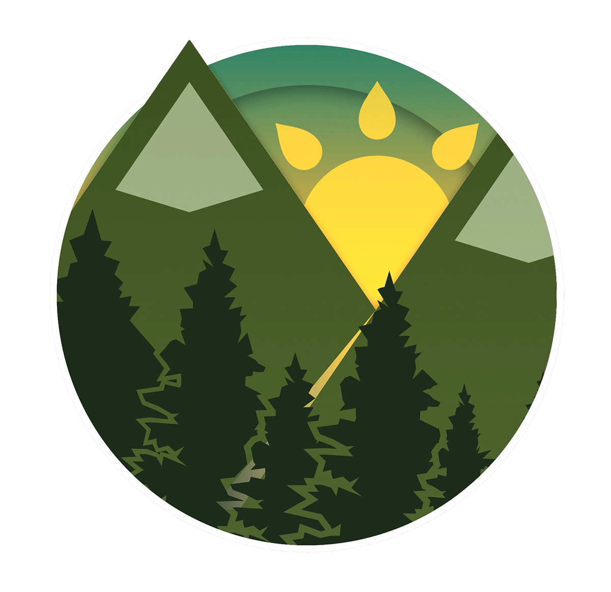 Illustration of moutain peak sunrise.