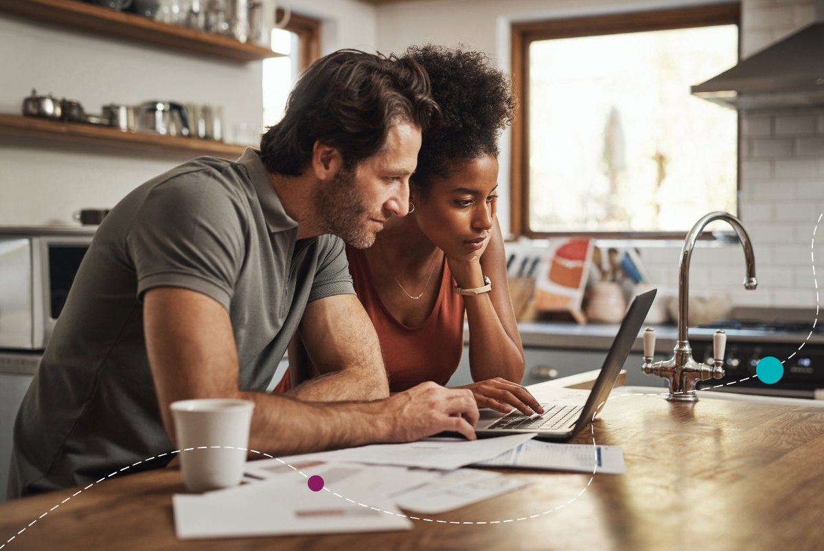 Couple planning their finances in a house